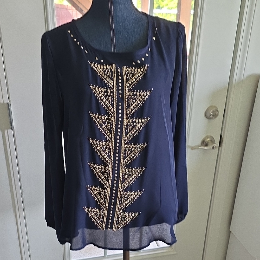 LOVELY Navy Blue Embellished Women's Top